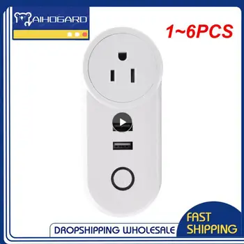 1 ~ 6ШТ Woolley Wifi Smart Plug с USB зареждане Безжична изход ЕС, Великобритания, САЩ, двойно USB-конектор, таймер, дистанционно управление за smart home