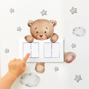 2 елемента Стикер с ключ във формата на звезда с анимационни мечка за бебето, за украса на детската стая, Стенни картини, самозалепващи се тапети за дома, скъпа декора на стените