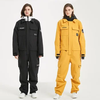 2024, Зимен гащеризон за каране на сноуборд за катерачи, зимна едно парче женски зимен костюм с качулка, водоустойчиви мъжки ски екипировки, дрехи