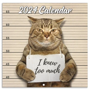 2024 Стенен Календар Смешни Cat Calendar 2024 Котешки Стенен Календар Януари 2024 2024 - Декември 2024, Стенен Календар С Кляпом Под Формата На Забавна Котка