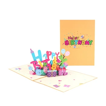 3D Триизмерна поздравителна картичка за рожден ден, Цветни конци за хартия ръчно изработени, Благословия, подарочное съобщение, Вставляемая дигитална карта, здрава