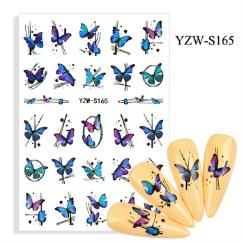 3D стикери пеперуди за нокти, акварелни етикети, Сини цветя, Плъзгачи, тайна, Маникюр, летни декорации за нокти-арт
