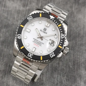 40 ММ Bliger Луксозни Механични часовници NH35 Сапфирен кристал имитация на Въглеродни влакна керамични bezel Светещи Автоматично Мъжки часовник