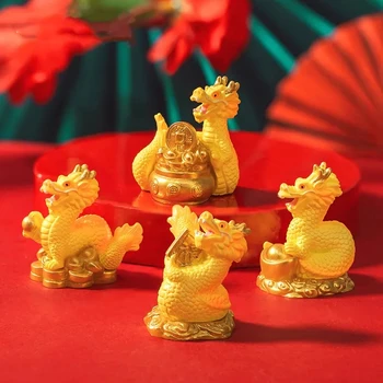 4шт Миниатюрни Фигурки на Златния Дракон 2024 Китайски Коледни Подаръци Микро-Коледна Украса Офис Бюро Начало декор