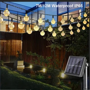 7 М / 50 светодиоди Слънчеви led кристални гирлянди с топки на открито, водоустойчив, 8 режима на осветлението за декорация на коледното парти в градината