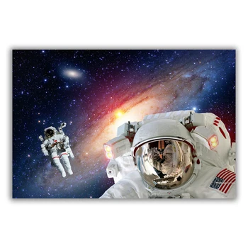 HT064 Впечатляваща Вселената, Земята и Луната Космическа станция Астронавт Плакат от копринена кърпа Арт Декор Картина в закрито Подарък
