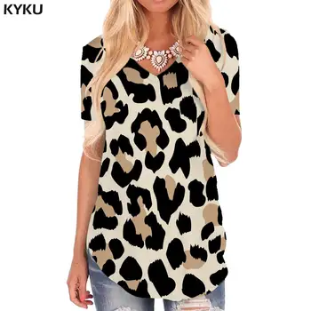 KYKU Леопардовая тениска женска Тениска с V-образно деколте във формата на Леопард, тениски Harajuku, 3d Ежедневни Забавни тениски, Дамски дрехи, Лято, Стръмни