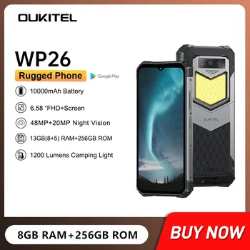 Oukitel WP26 Издръжлив Смартфон 8 + GB 256 GB 6,58-Инчов Дисплей Кемпинговый Фенер 13 Android Мобилен Телефон от 10 000 mah Батерия 48 Mp Камера, NFC