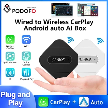 Podofo Безжичен Carplay AI Box Carplay USB Dongle Android Auto AI Voice GPS Bluetooth Адаптер WIFI За VW/Audi/Porsche/Nissan