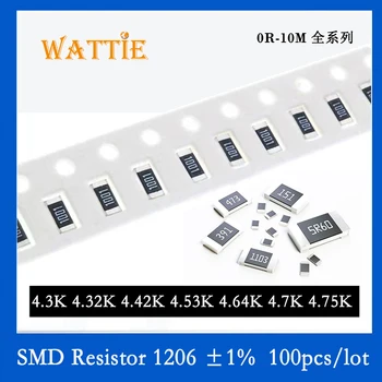 SMD резистор 1206 1% 4.3 K 4.32 K 4.42 K 4.53 K 4.64 K 4.7 K 4.75 K 100 бр./лот микросхемные резистори 1/4 W 3.2 мм * 1.6 мм