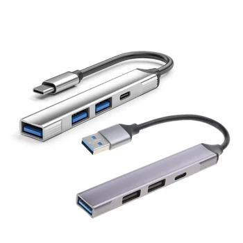 USB-хъб от алуминиева сплав с 4 порта и адаптер 2USB2.0 и 1USB3.0 TypeC Подкрепя устройство Type C и USB