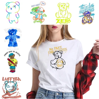 Апликация с изображение на мечка-маппета, апликации върху дрехи, модни етикети с теплопередачей животни, етикети на детски дрехи