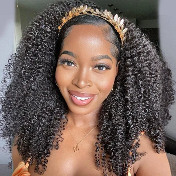 Афро-къдрава перука-превръзка от човешка коса за черни жени, 180% Плътност, бесклеевой Бразилски перука Реми, напълно машинен перука