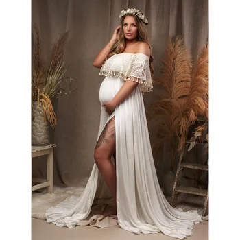 Богемное бельо Макси рокля за бременни за прекрасни фотосесии по време на бременност, страхотна рокля в пода за фотография, рокля