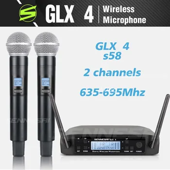 Високо качество на！ GLX4 S58 Професионален двоен безжичен микрофон 600-699 Mhz Система за сценични изяви UHF динамичен 2-канален портативен