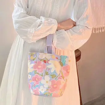 Голяма чанта голям-кофа със свежи цветя, скъпа чанта за обяд, холщовая чанта в корейски стил, чанти за пазаруване, чанта-тоут, чанта за майките, жените чанта