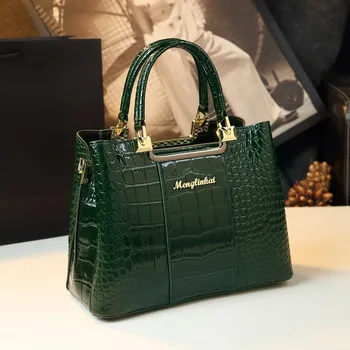 Дамска чанта-тоут голям капацитет, висококачествени Луксозни калъфи за жени, чанта-месинджър от крокодилска кожа патент, Марка Дизайнерска чанта