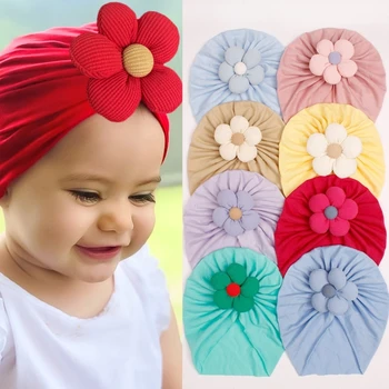 Детска шапчица-тюрбан, шапка с голям възел за новородени бебета 0-24 м, дишаща шапки за бебета, универсална шапчица-капор с флорални възел