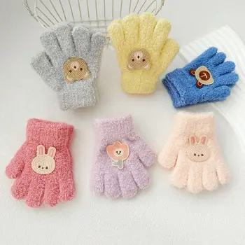 Детски Пухкави ръкавици със заек, Изолирана Възли Ръкавици в Корейски стил с цветя модел, Обикновен Бебешки ръкавици с анимационни модел на целия пръст