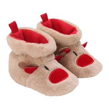 Детски Флисовые чехли за деца, Меки мини обувки от лосове, зимата е топло бебешко кошче (безплатно) за деца, детски, коледни ботуши