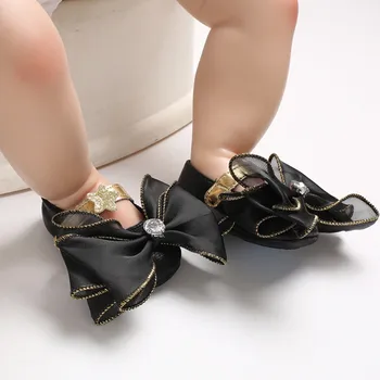 Детски обувки с лък, детски модни обувки на равна подметка, дантела и Декоративни първите проходилки, обувки за сватба на принцеса за момиченца