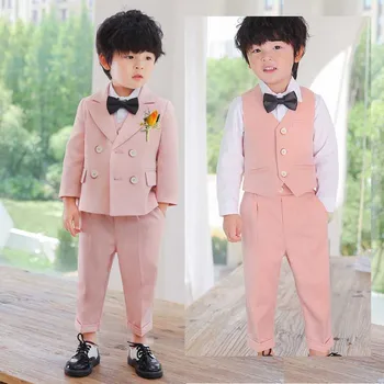 Детски розов костюм за фотография, костюм за тържествена церемония за ученици, детско парти за рожден ден и сватба, комплект смокинг, за да се изяви
