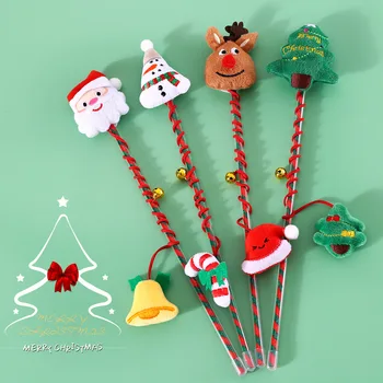 Домашна котка, Коледна дразнящая котешка пръчка, плюшено cartoony камбанка, тръстика, звук дърво, интерактивна играчка, тренировъчен полюс, Коледна дразнящая котешка нож