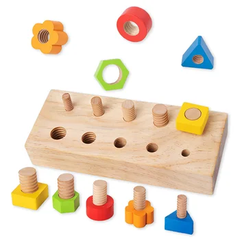 Дървени гайки, болтове, строителни блокчета, играчки-взискателни по цвят и форма, детски образователни игри, Монтесори, сензорни играчки, малки моторика