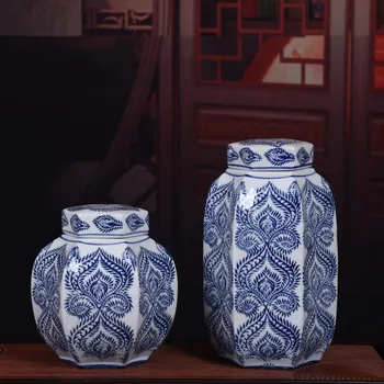 Европейският стил на синьо-бялата керамика на банката за храма, китайски съд за съхранение, мебели, декорация за хол, фарфорово-керамични банка