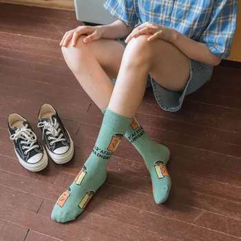 Ежедневни памучни чорапи в корейски стил Harajuku, дълги чорапи със сладки анимационни фигура, женски дишащи студентски чорапи за скейтборд Sport Сокс