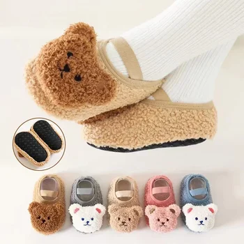 Зимни детски чорапи на пода, мини чорапи за пода, за новородени бебета, за деца, мека подметка, за първите ходунков, детска домашни обувки
