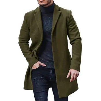 Зимни мъжки ветровка, однотонное свободно палто, модни корейската версия на дългата вълна однобортного палто за почивка с дълъг ръкав