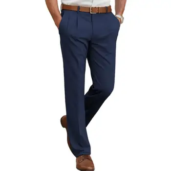 Изискан Мъжки панталони са Класически обикновена панталони за костюм Със средна засаждане и джобове, бизнес офис с Дълги панталони, Оборудвана приятелка, директни
