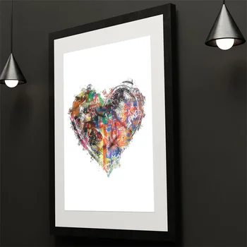 Изкуството на Графитите е Любов на Сърцето Плакат на Уличното Изкуство Абстрактни Сърдечни щампи Картини върху платно монтаж на стена арт Картина за Декорация на дома, в хола