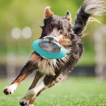 Интерактивна играчка-купа с топки за храна за кучета, Летяща чиния, игра за кучета, Летящ диск, играчка за дъвчене, течове, топка за подаване на бавна храна, Защита от задушаване