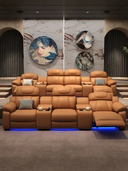 Капсули AV-зала частна вила е оборудвана с електрически прости модерната система за домашно кино, комбиниран кожен диван