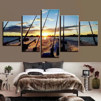 Картина върху платно, HD Графика, Декорация на дома, 5 теми, Прът, Стенно изкуство, Пейзаж Изгрева на Слънцето, Модулна картина, Плакат за спални