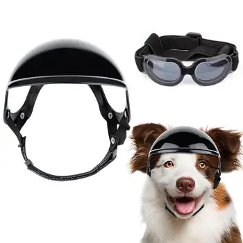 Каска за домашни кучета, очила, Слънчеви очила с защита от uv, Мотоциклетът защитна шапка с регулируем ремък за защита на очите и главата