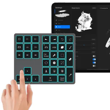 Клавиатура Buetooth за iPad Цифрова клавиатура Procreate с подсветка, акумулаторна клавишни комбинации за рисуване на графични таблети iPad