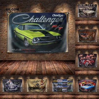 Класически ретро-банер Mustang, плакат с изображение на знаме, стенно художествено обява, ретро знак, тъмно-готически автомобил, пещера Човека, Гараж, Заведение, клуб, бар,