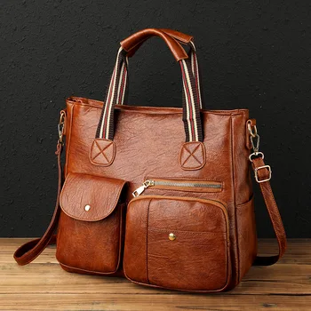 Кожена дамска чанта в стил ретро, по-голямата голям чанта през рамо с множество джобове, класическа чанта за пътуване, лека пътна чанта от мека кожа