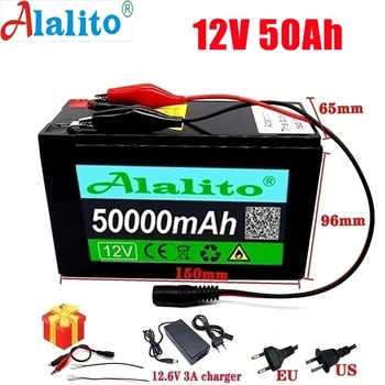 Литиева батерия 12V 50Ah 18650 за слънчеви панели, 30A вграден сильноточный батерия электромобиля BMS + зарядно устройство 12,6 В
