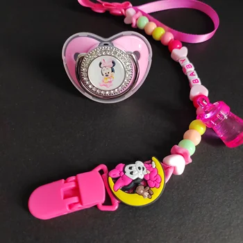 Луксозна детска зърното Minnie Mouse с домашен любимец принтом от 0 до 36 месеца, персонални клип на веригата за новородено, не съдържа BPA, изкуствена биберон-залъгалка
