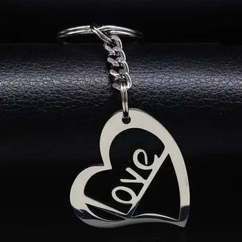 Любовта Сребърен Цвят Ключодържател От Неръждаема Стомана За Жени Сърце Двойка Ключодържател Бижута Подаръци porte cle K763S07S07