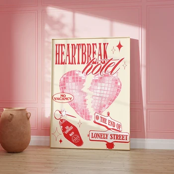 Модерен ретро Розов плакати с цитати от хотела Heartbreak И отпечатъци върху платно Реколта картини в стил поп-арт за всекидневна декор
