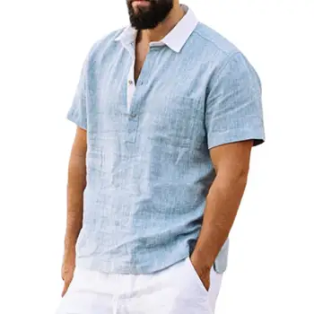 Мъжка риза с къс ръкав, отложной яка, впитывающий пот, закопчалки за копчета в стил мозайка, ежедневни риза, пуловер