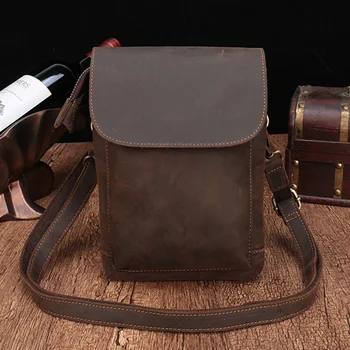 Мъжки поясная чанта от 100% естествена кожа, мъжки поясная чанта за пътуване в ретро стил, европейските мъжки улични чанти и калъфи за телефони с пагон