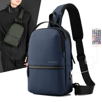 Мъжки раница през рамо, нагрудная чанта за рамо с USB порт за зареждане, спортна мода на открито, мъжки чанти-месинджър през рамо