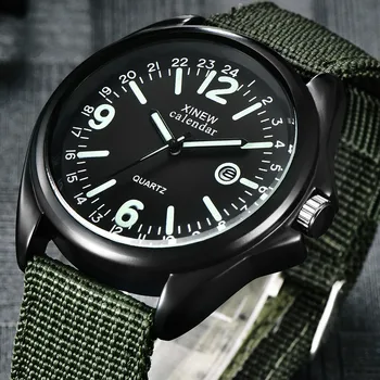 Мъжки часовник XINEW Модерни военни спортни часовници за Мъже светещи Циферблат Найлонов ремък за Автоматична дата на кварцови ръчни часовници за мъже