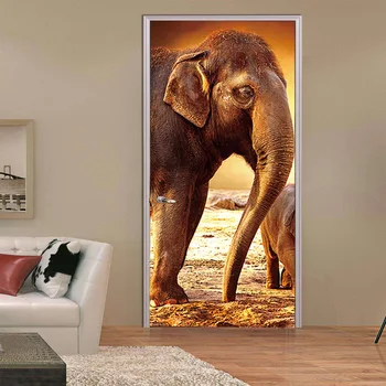 Нов 3D замък със слон, направи си сам, Вратата се художествена картина, Стикери с животни, Самозалепващи Водоустойчив стикер на стената, Креативни декоративни тапети